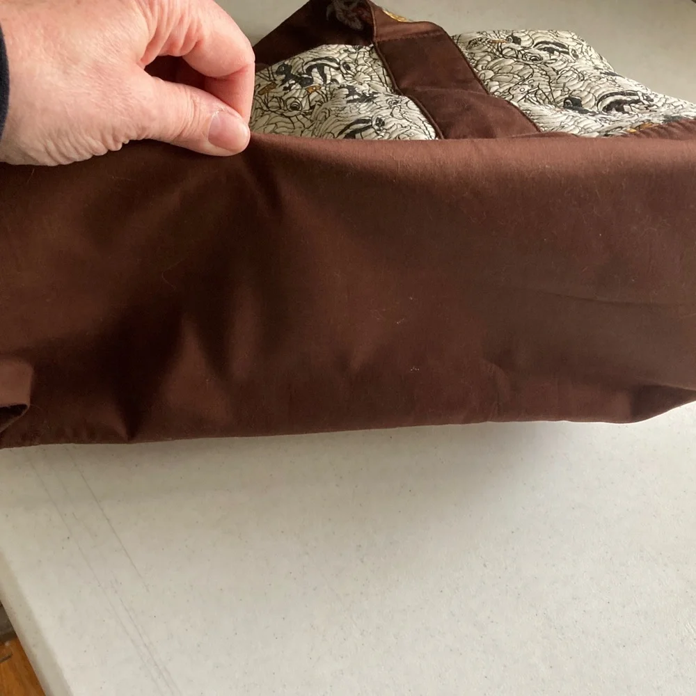 Disney Bambi & Flower Quilted Tote Brown Trim Floral Embroidered Straps - Picture 7 of 11